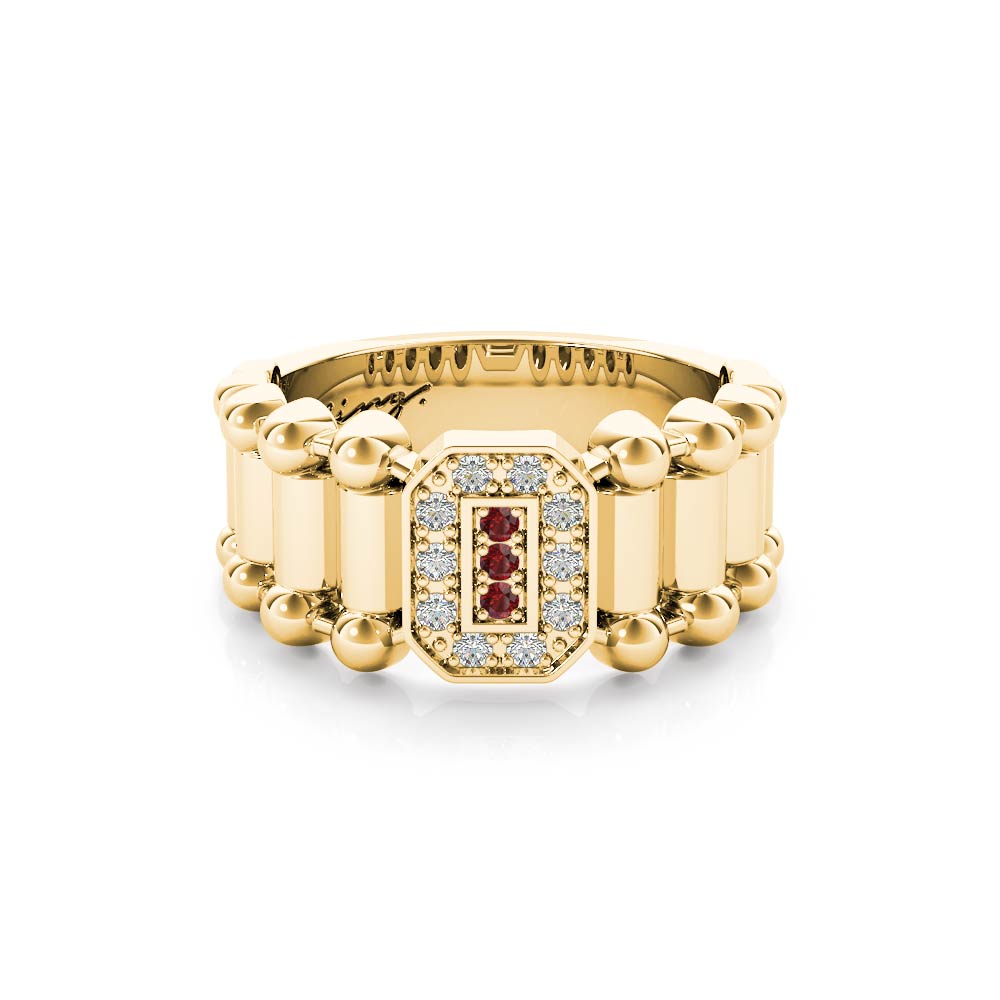 Realis- Exquisite diamond ring with rubies and diamonds in yellow gold