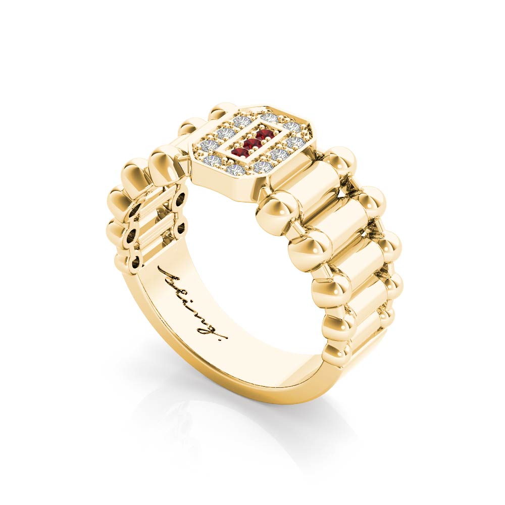 Realis- Exquisite diamond ring with rubies and diamonds in yellow gold